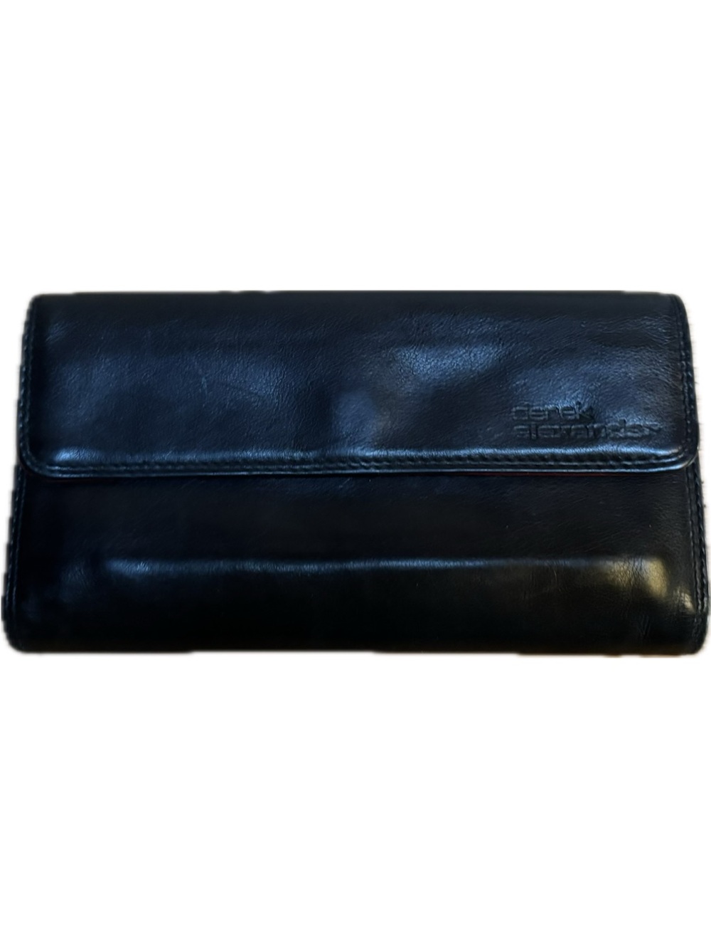 Derek Alexander Bi-Fold Leather Wallet - Black with Red Interior